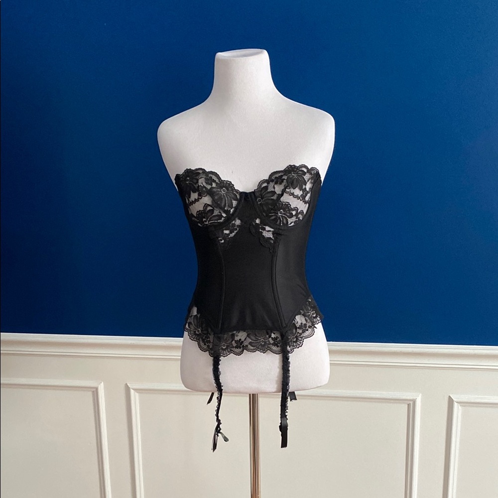 Shapewear Bustier Black Lace with Garter Clips